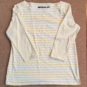 Lands’ End Yellow White Striped Cotton Boatneck Top Size Medium